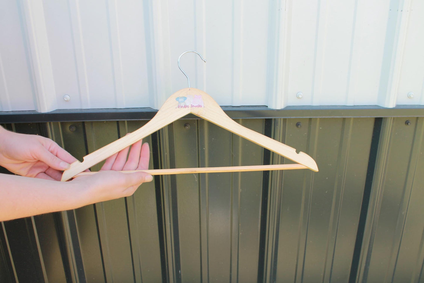 Custom Business UV Printed Hanger Hard Wood Sturdy clothing Coats Shirts Skirts Dresses Kids Children Clothes Dress Pants Scarfs