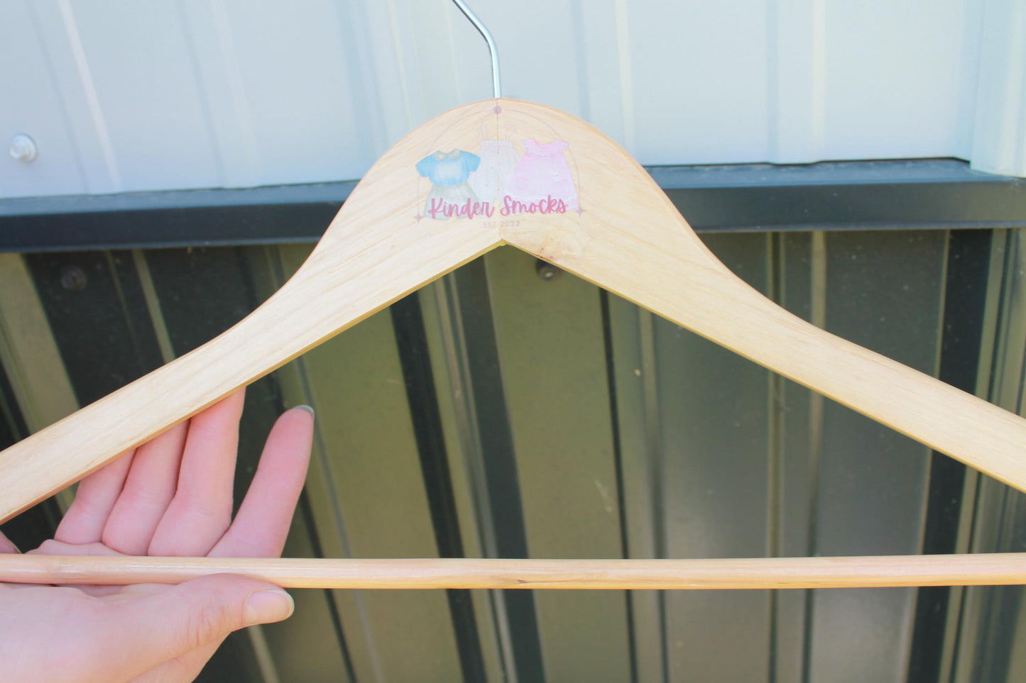 Custom Business UV Printed Hanger Hard Wood Sturdy clothing Coats Shirts Skirts Dresses Kids Children Clothes Dress Pants Scarfs