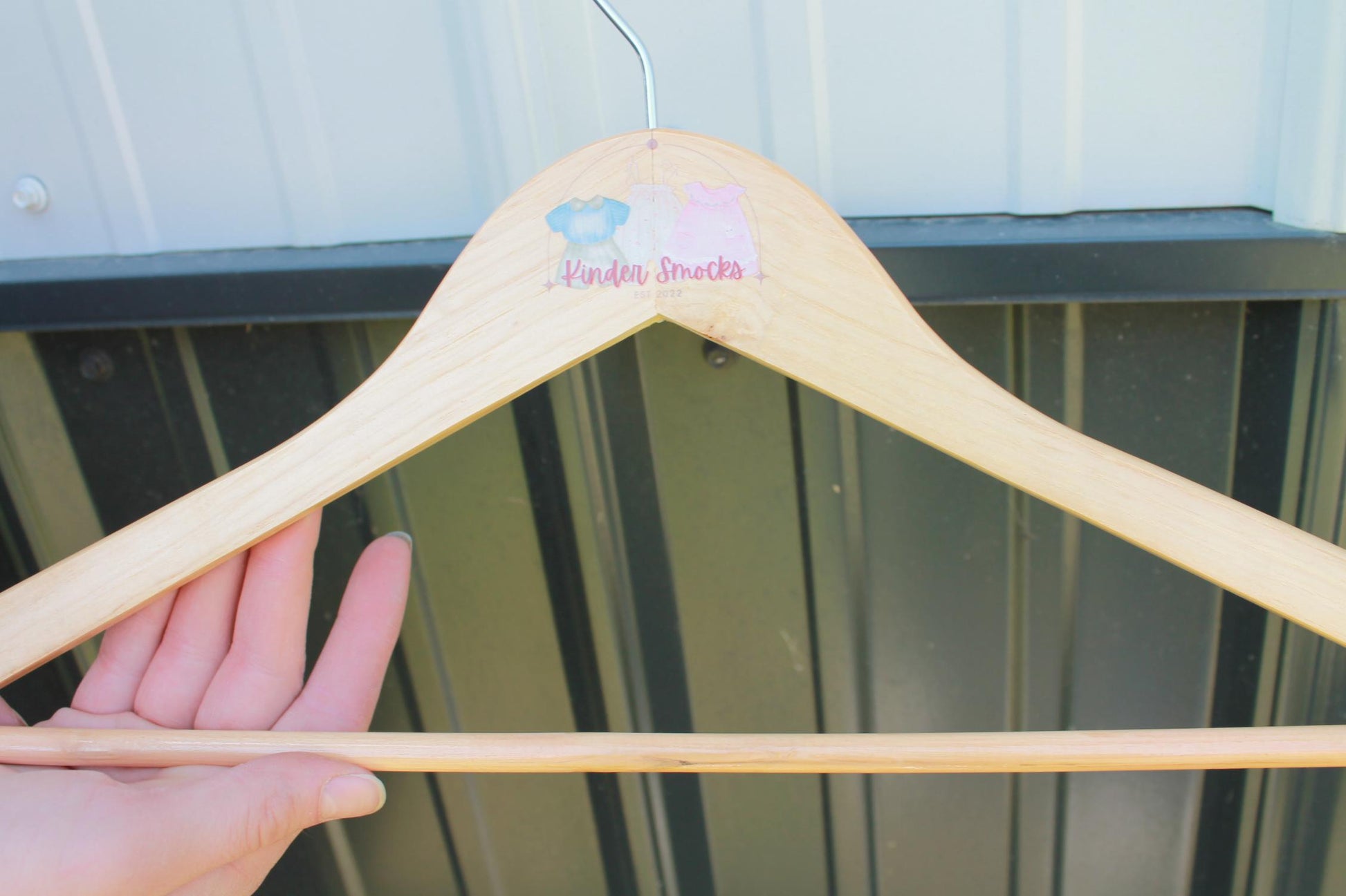 Custom Business UV Printed Hanger Hard Wood Sturdy clothing Coats Shirts Skirts Dresses Kids Children Clothes Dress Pants Scarfs