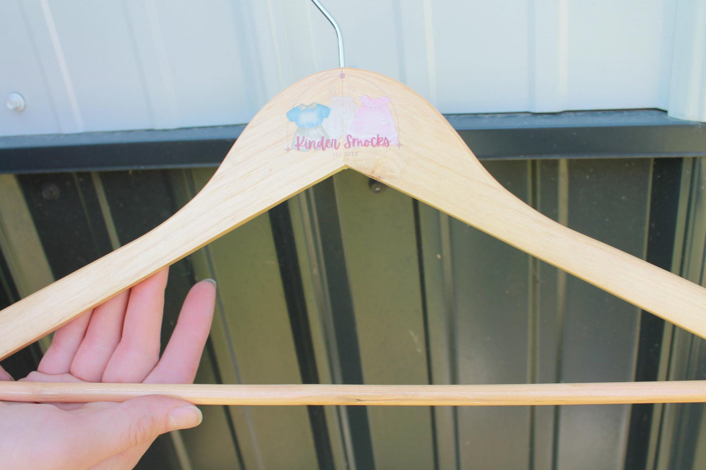 Custom Business UV Printed Hanger Hard Wood Sturdy clothing Coats Shirts Skirts Dresses Kids Children Clothes Dress Pants Scarfs
