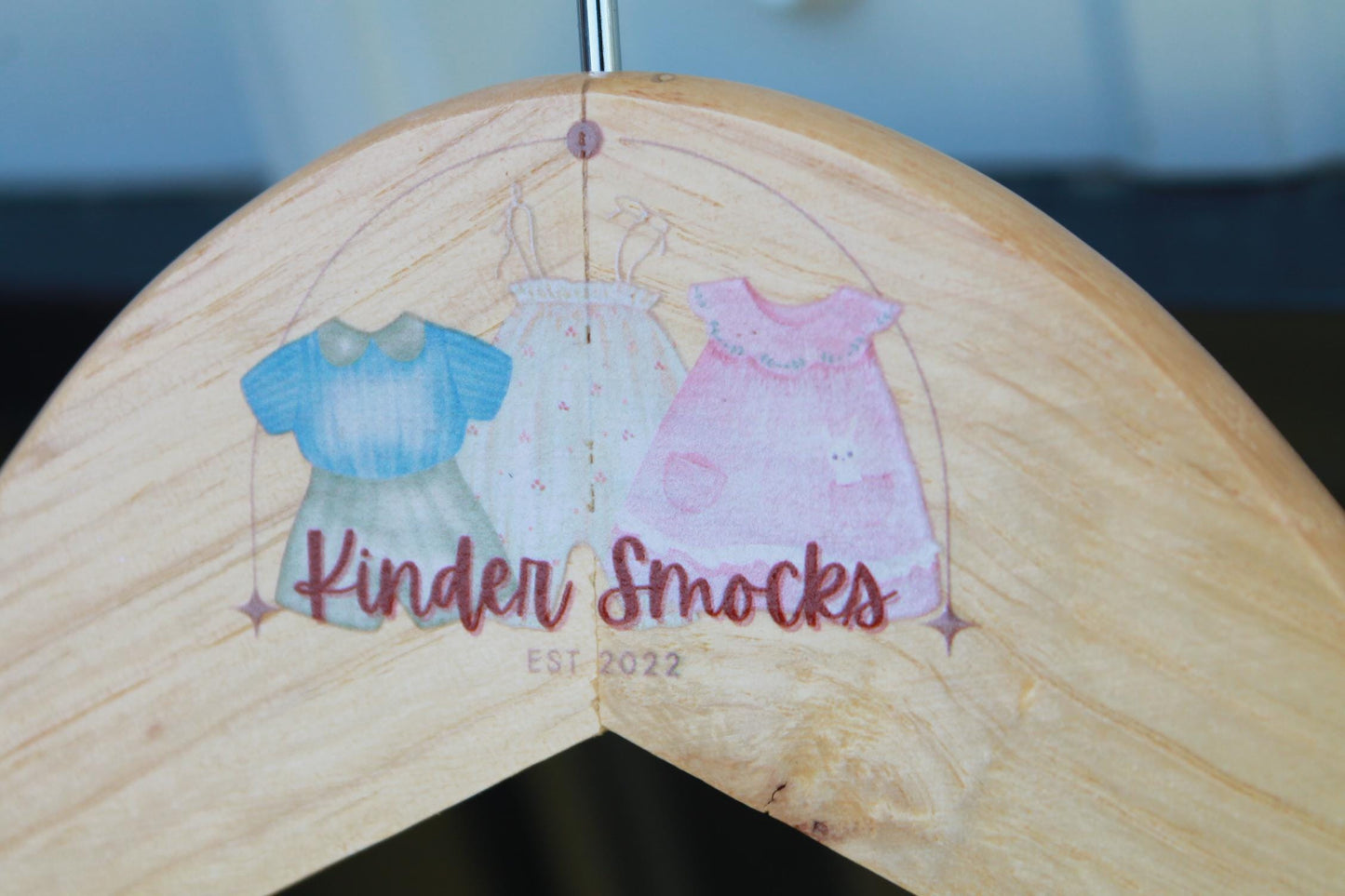 Custom Business UV Printed Hanger Hard Wood Sturdy clothing Coats Shirts Skirts Dresses Kids Children Clothes Dress Pants Scarfs