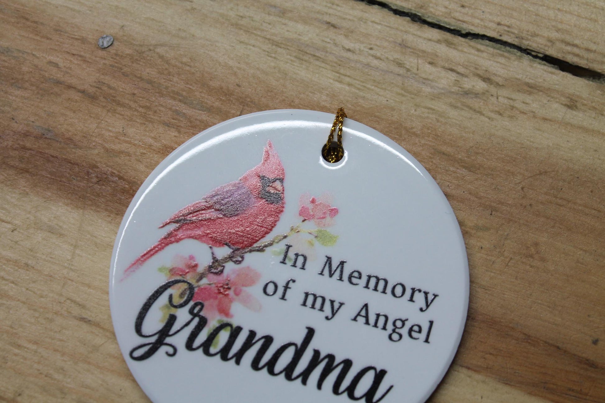 In Memory Of My Angel Grandma Ceramic Cardinal Memorial Ornament Decor Floral Memories Gifts Cute Mother Nana Grammy Hanging Circle Heaven
