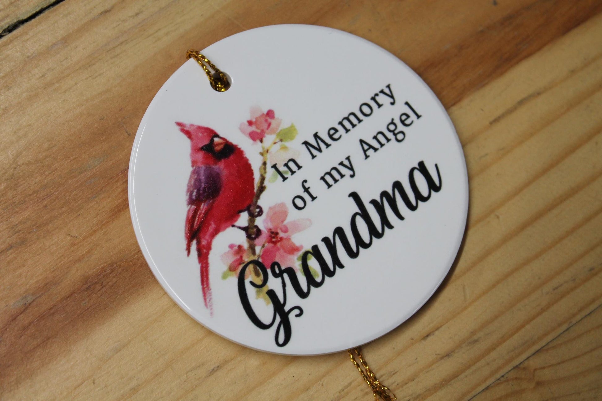 In Memory Of My Angel Grandma Ceramic Cardinal Memorial Ornament Decor Floral Memories Gifts Cute Mother Nana Grammy Hanging Circle Heaven