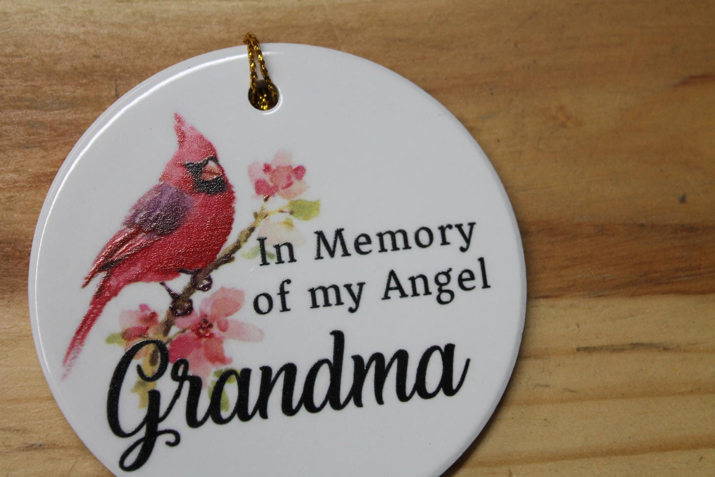 In Memory Of My Angel Grandma Ceramic Cardinal Memorial Ornament Decor Floral Memories Gifts Cute Mother Nana Grammy Hanging Circle Heaven