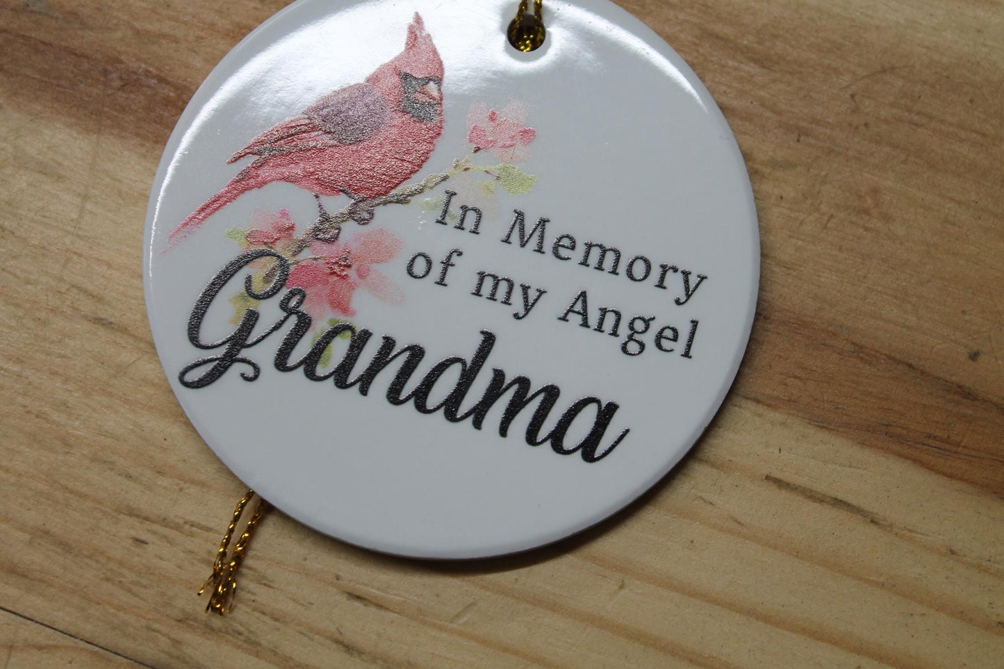 In Memory Of My Angel Grandma Ceramic Cardinal Memorial Ornament Decor Floral Memories Gifts Cute Mother Nana Grammy Hanging Circle Heaven