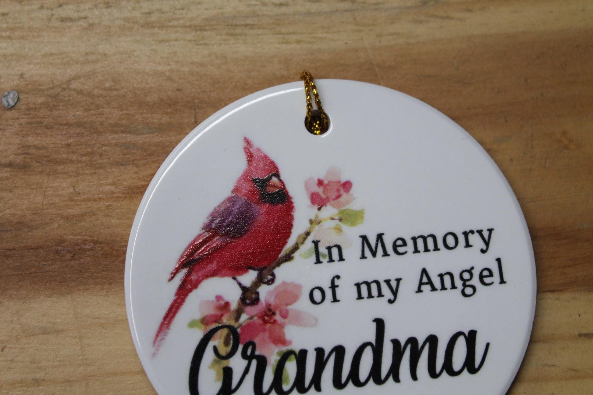 In Memory Of My Angel Grandma Ceramic Cardinal Memorial Ornament Decor Floral Memories Gifts Cute Mother Nana Grammy Hanging Circle Heaven
