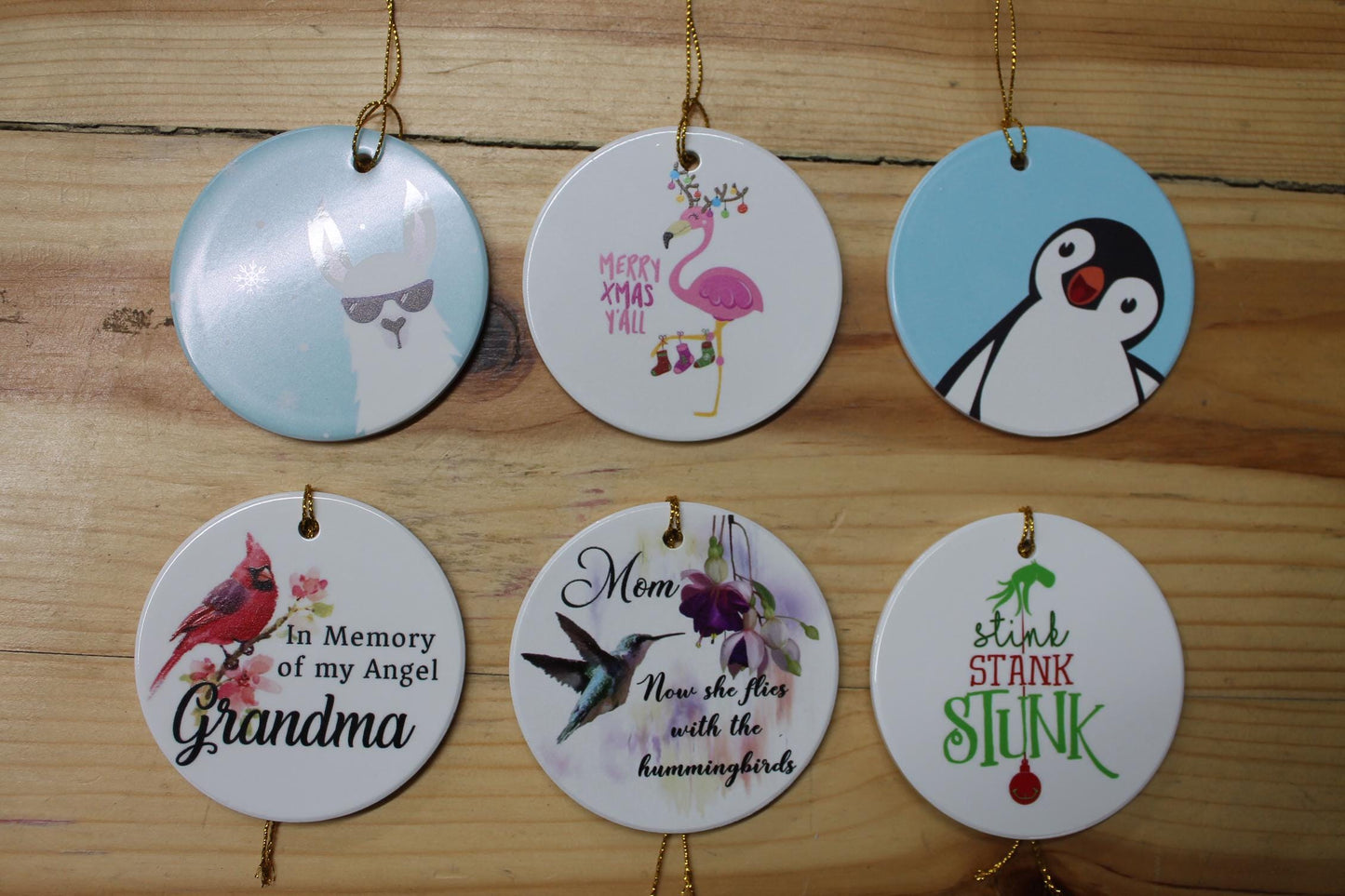Stink Stank Stunk Holiday Ceramic Christmas tree Decoration Hand Ornament Decor Circle Sign Gift Cute Winter Hanging Circle Sassy Funny