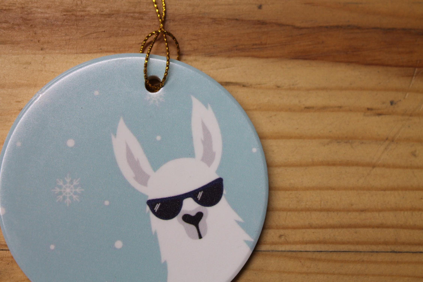 Cool Llama Baby Holiday Ceramic Christmas tree Decoration Animal Ornament Decor Circle Sign Gift Cute Winter Hanging Circle Blue Sunglasses