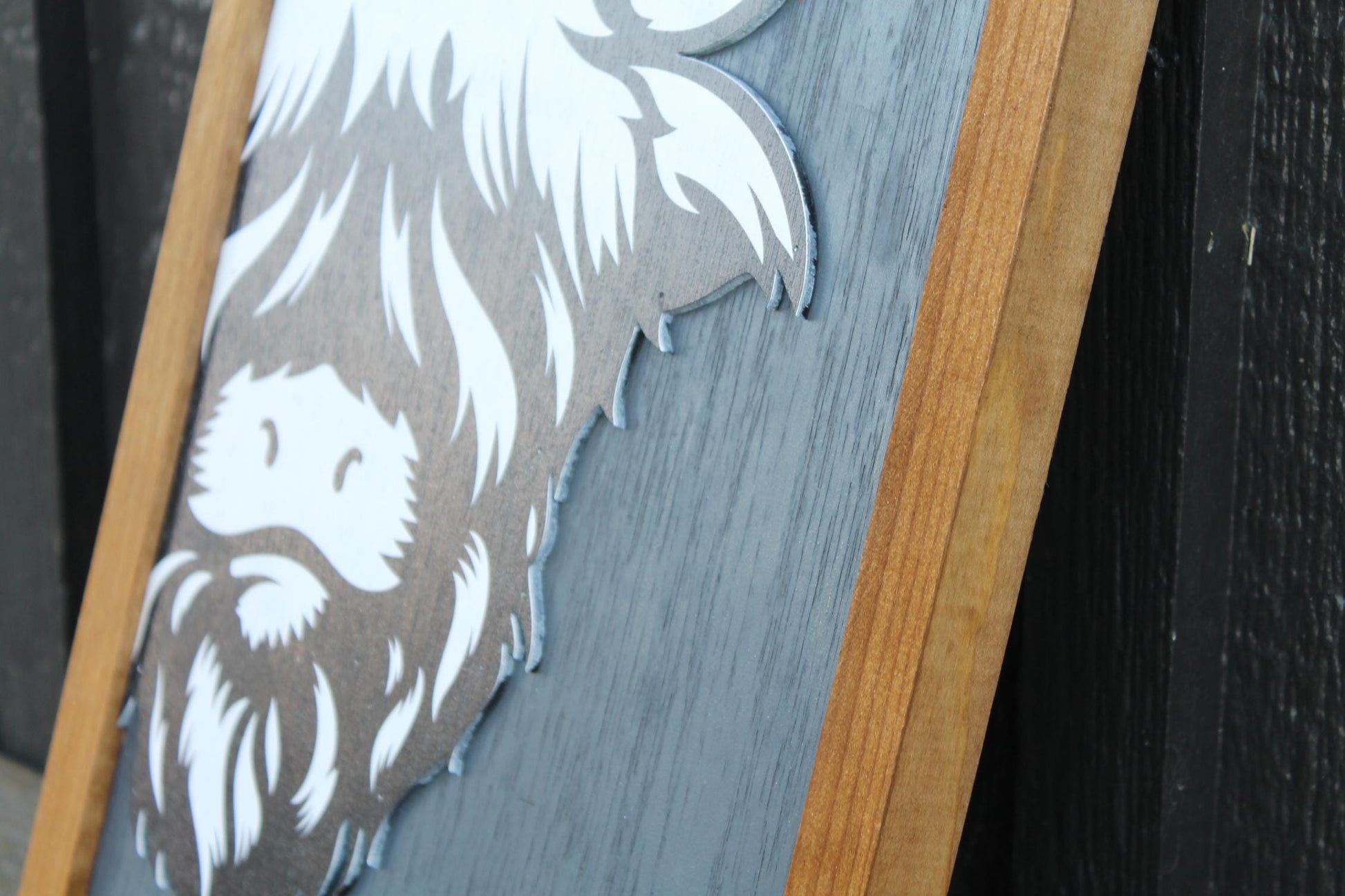 Highland Cow Wood Sign UV 3D Raised Text Hairy Heifer Farm Cow Cute Kisses Country Cottagecore Primitive Framed Wall Hanging Porch Decor