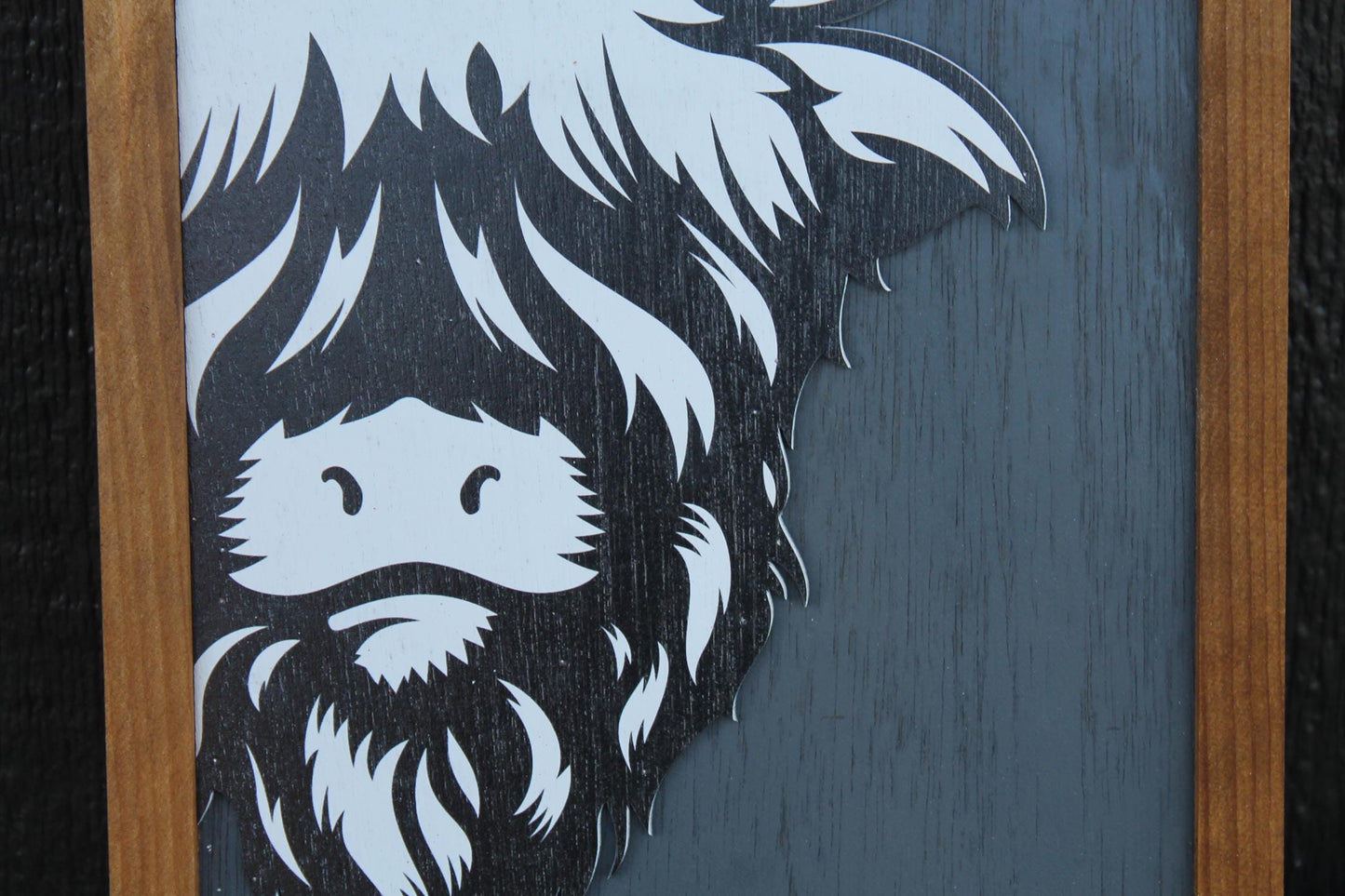 Highland Cow Wood Sign UV 3D Raised Text Hairy Heifer Farm Cow Cute Kisses Country Cottagecore Primitive Framed Wall Hanging Porch Decor