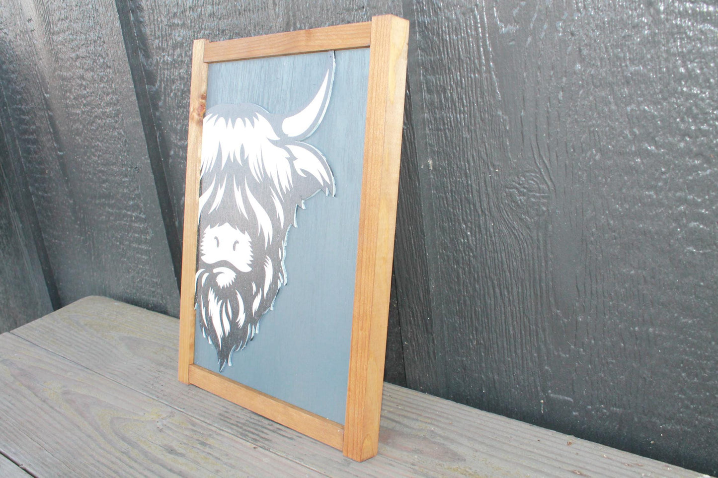 Highland Cow Wood Sign UV 3D Raised Text Hairy Heifer Farm Cow Cute Kisses Country Cottagecore Primitive Framed Wall Hanging Porch Decor