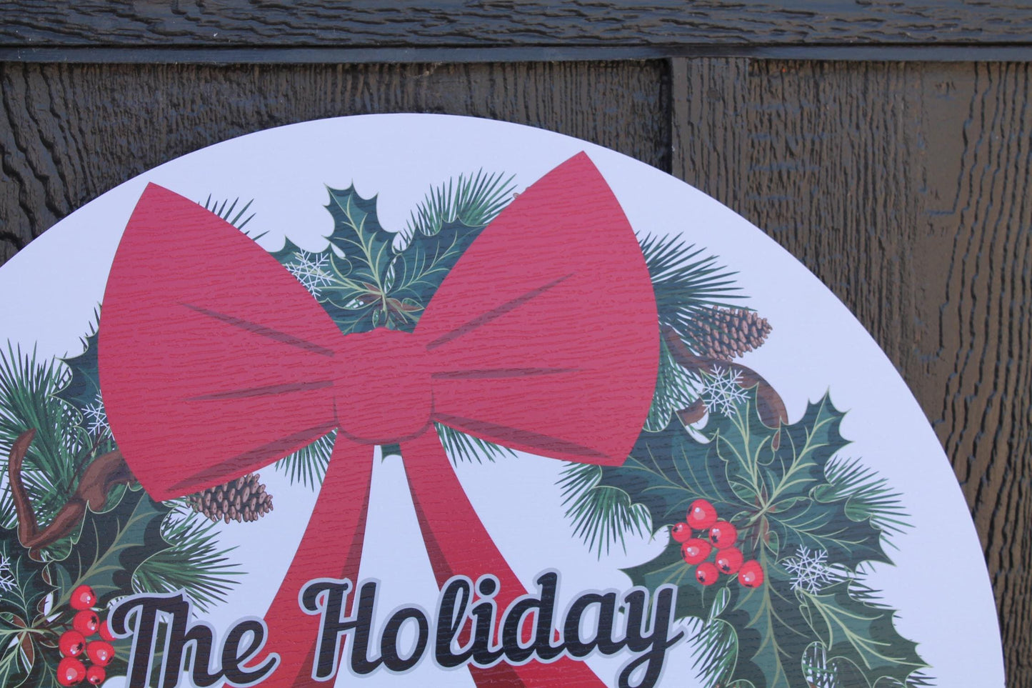 Custom Wreath Holiday Family Bow House Warming Weatherproof pvc Sign Textured Personalized Round Circle Signage hanging wall mounted