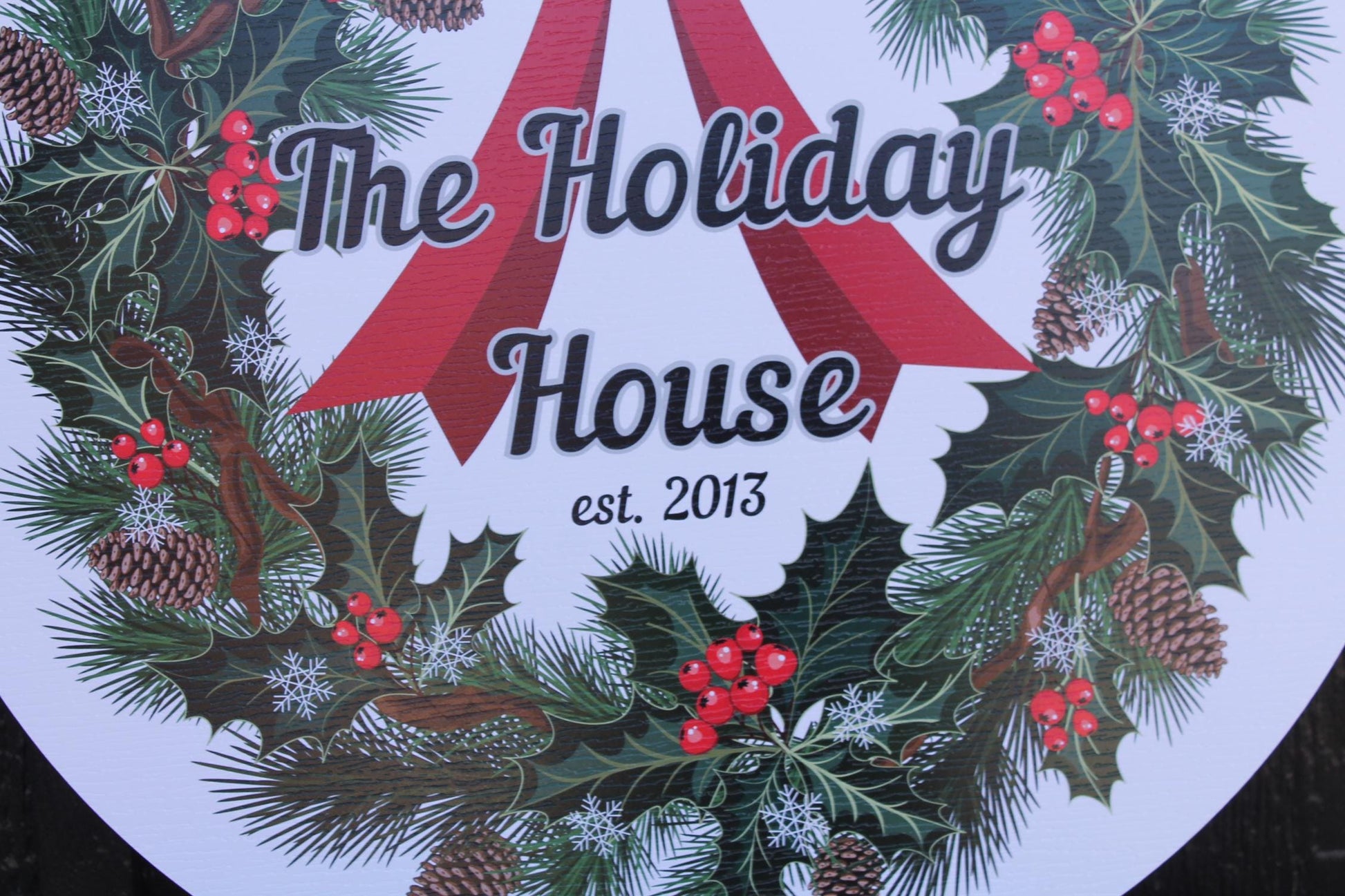 Custom Wreath Holiday Family Bow House Warming Weatherproof pvc Sign Textured Personalized Round Circle Signage hanging wall mounted