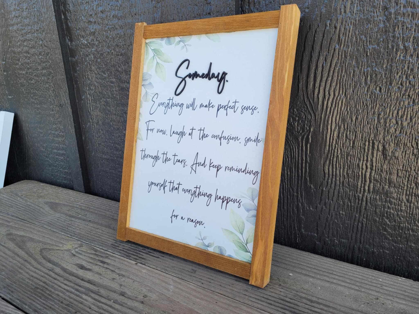 Someday Inspirational Quote Wood Sign UV Ink 3D Raised Text Font Script Homey Simple Sign Farmhouse Cute Primitive Framed Housewarming Gift