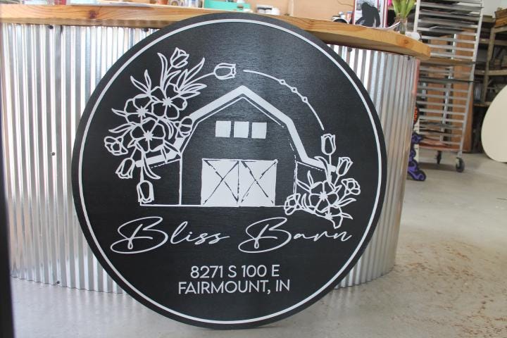Custom Farmhouse Logo Sign Commercial Signage Rustic Modern Look 3D Raised Elevated Round Circle Storefront