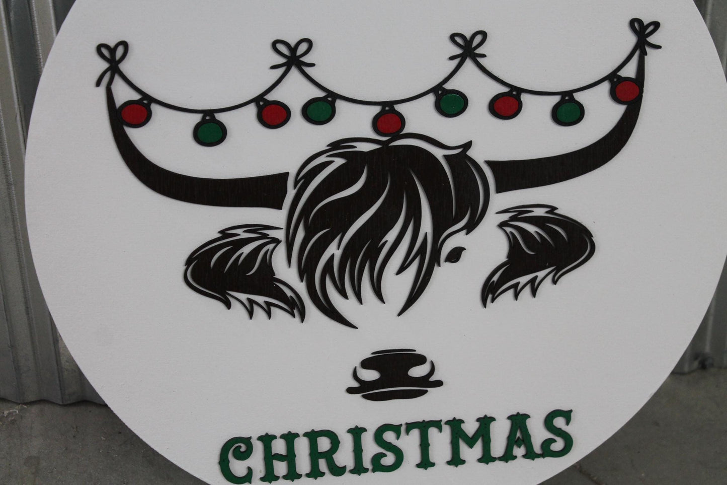 I Herd It Was Christmas Highland Cow Heifer Holiday Festive Fluffy Ornament Large Circle gift Round 3D Raised Cute Laser Cut wood Sign Decor