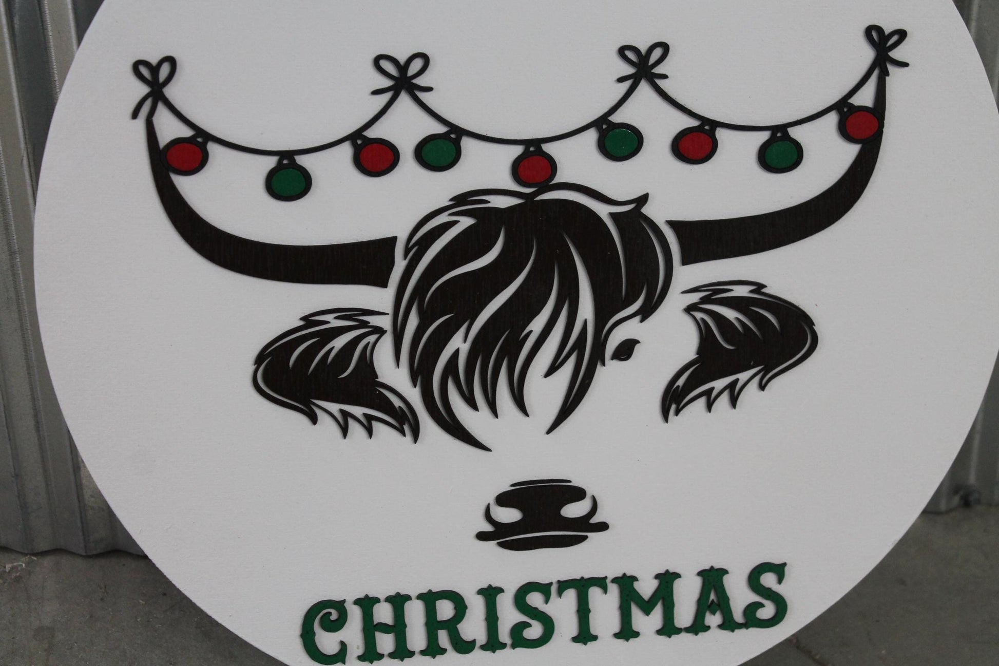 I Herd It Was Christmas Highland Cow Heifer Holiday Festive Fluffy Ornament Large Circle gift Round 3D Raised Cute Laser Cut wood Sign Decor
