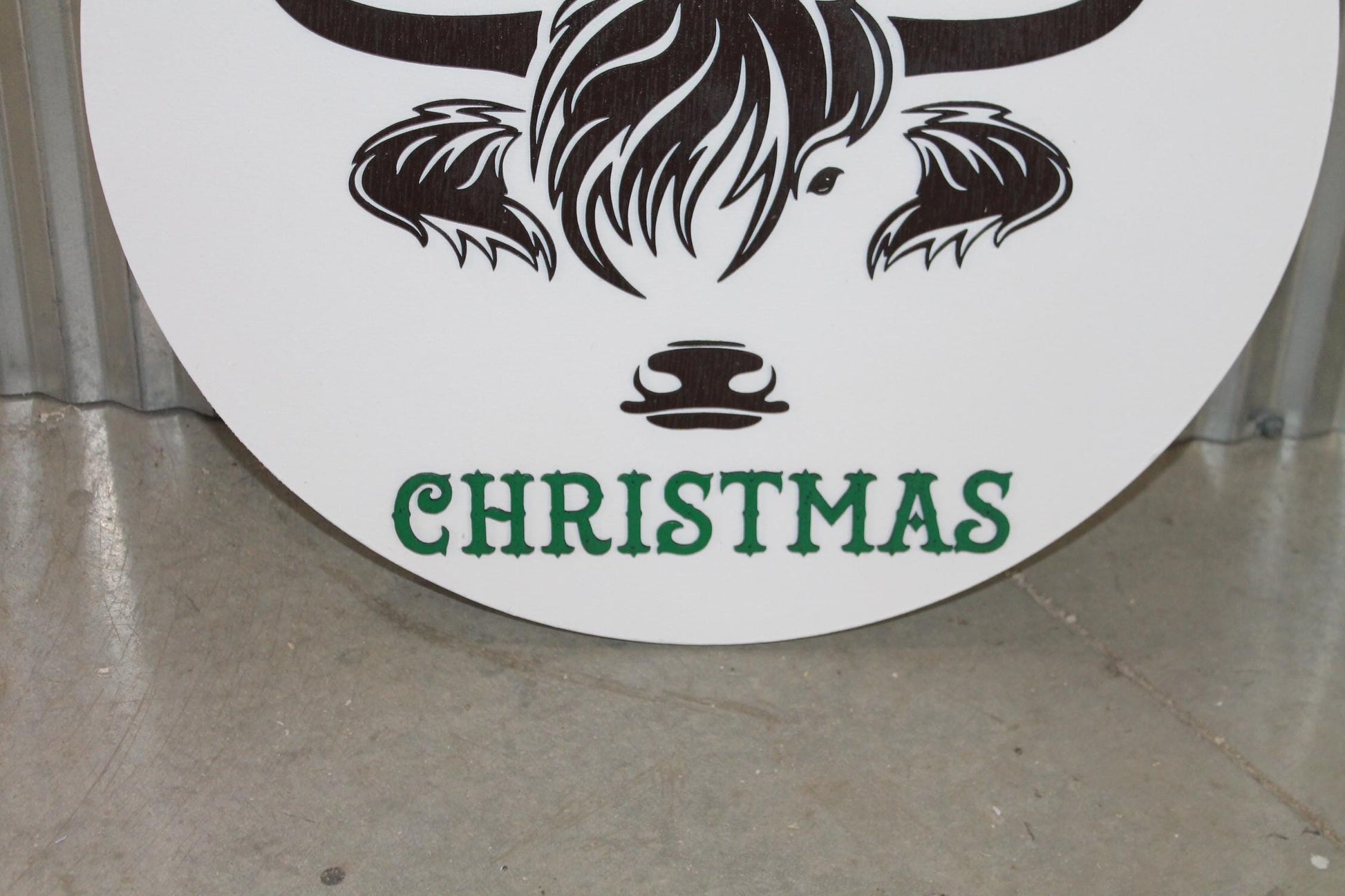 I Herd It Was Christmas Highland Cow Heifer Holiday Festive Fluffy Ornament Large Circle gift Round 3D Raised Cute Laser Cut wood Sign Decor