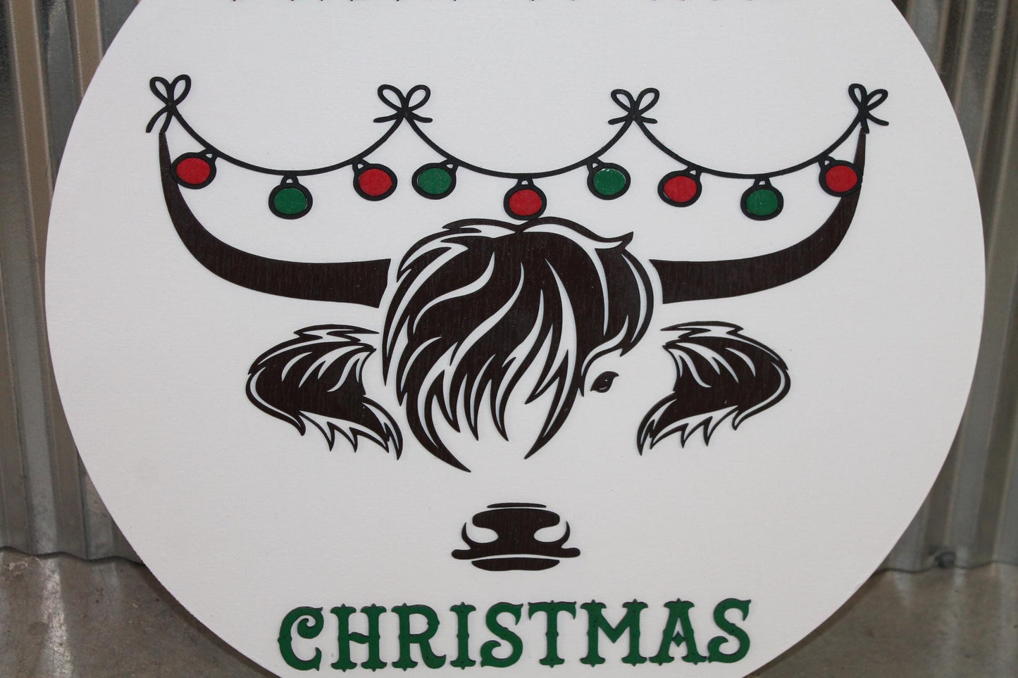 I Herd It Was Christmas Highland Cow Heifer Holiday Festive Fluffy Ornament Large Circle gift Round 3D Raised Cute Laser Cut wood Sign Decor
