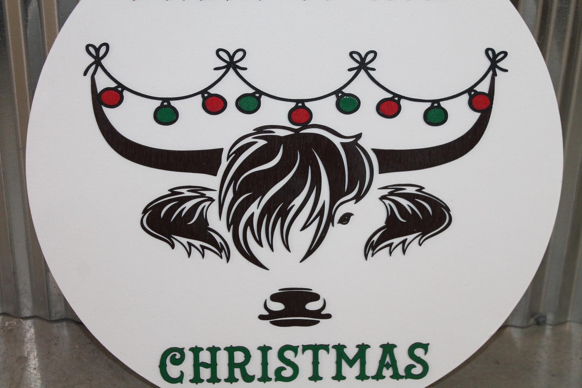 I Herd It Was Christmas Highland Cow Heifer Holiday Festive Fluffy Ornament Large Circle gift Round 3D Raised Cute Laser Cut wood Sign Decor