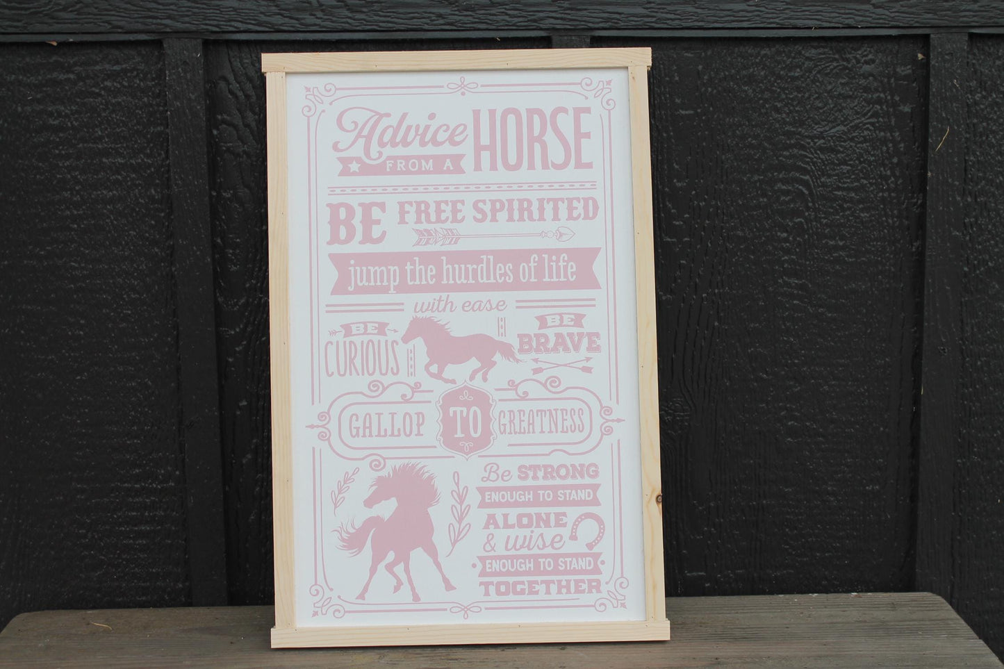 Advice from a Horse Quote Wood Sign UV Ink Font Script Free Spirt pony Sign Farmhouse Cute Primitive Framed Housewarming Gift