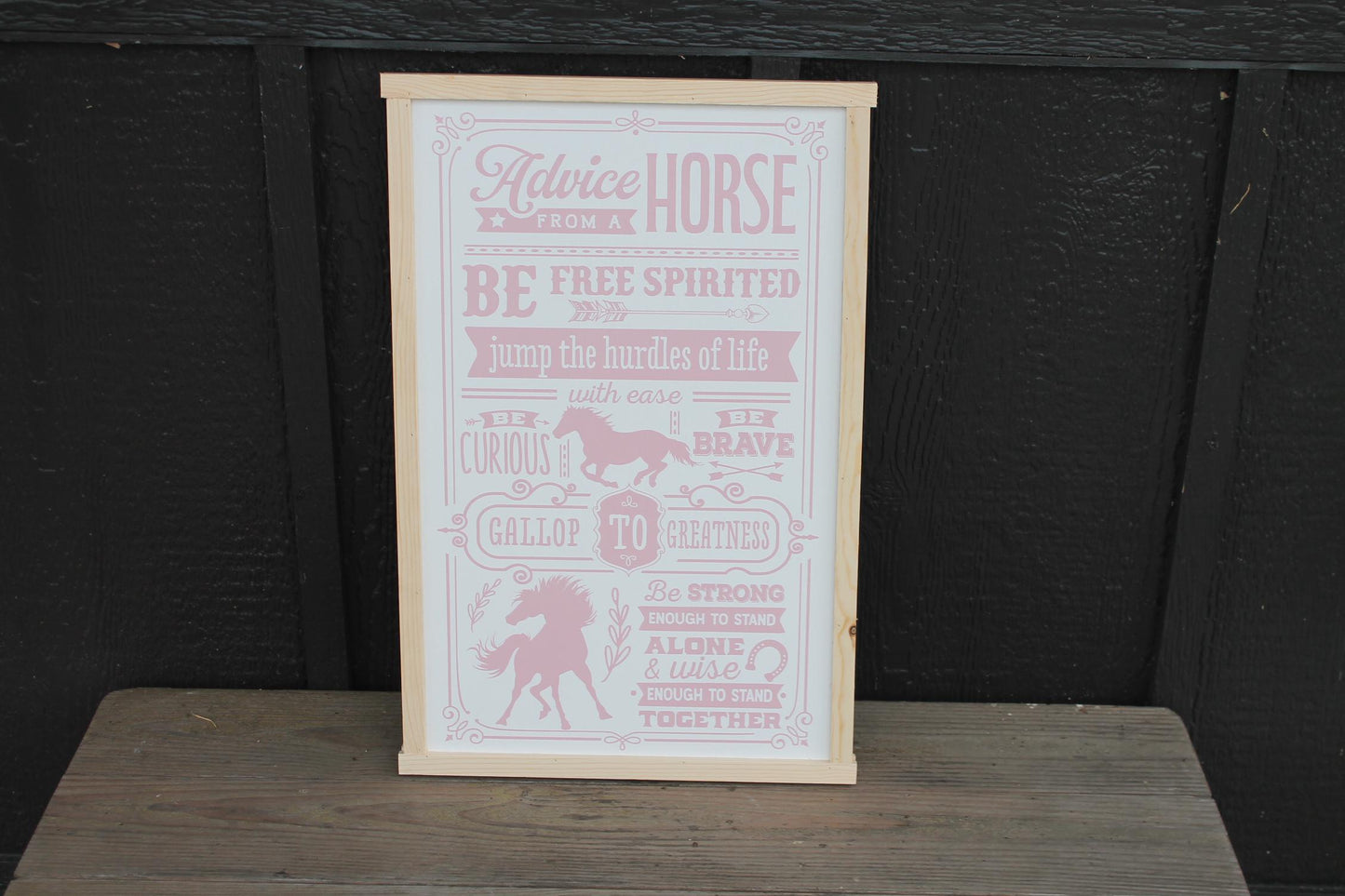 Advice from a Horse Quote Wood Sign UV Ink Font Script Free Spirt pony Sign Farmhouse Cute Primitive Framed Housewarming Gift