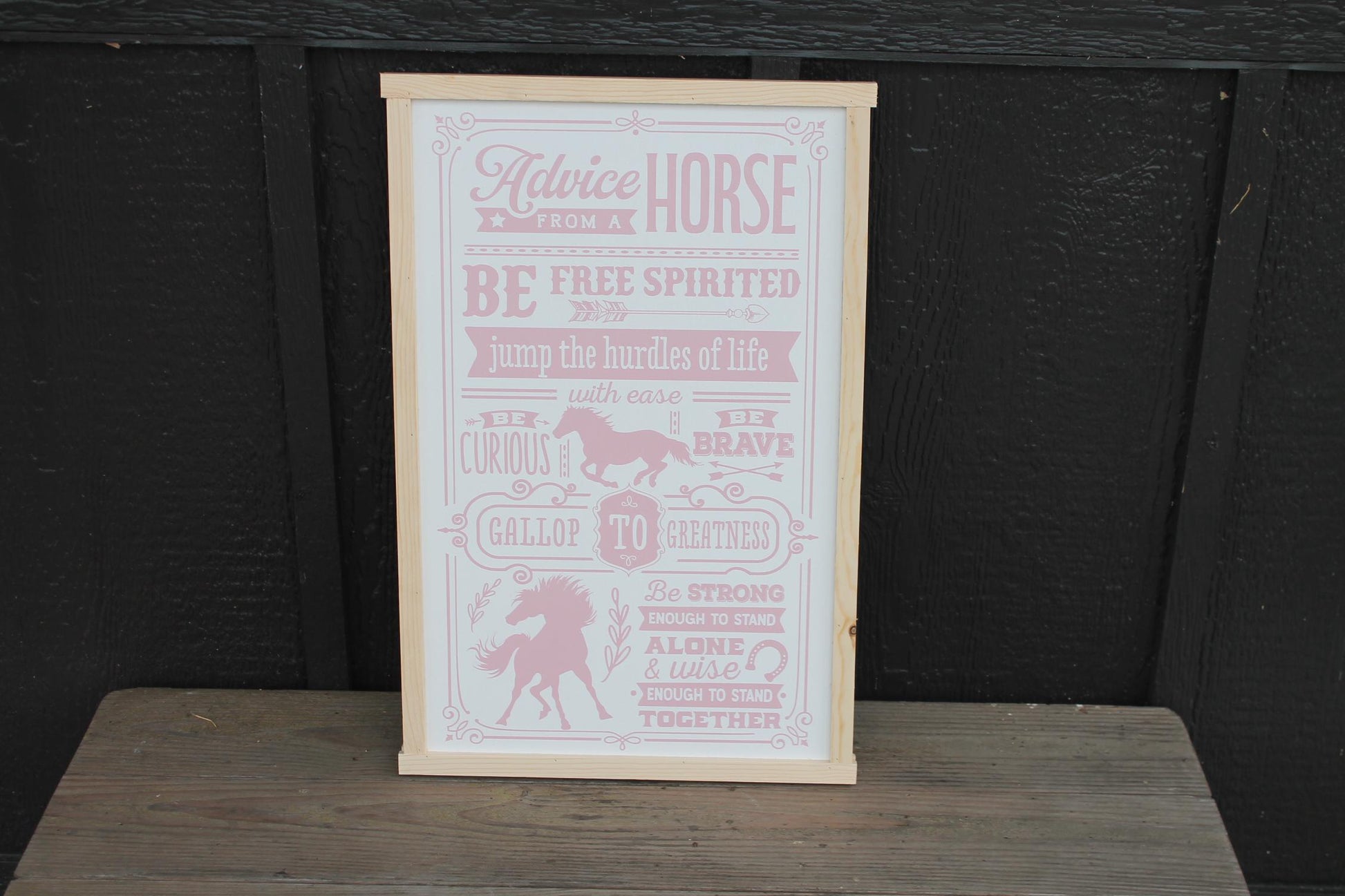 Advice from a Horse Quote Wood Sign UV Ink Font Script Free Spirt pony Sign Farmhouse Cute Primitive Framed Housewarming Gift