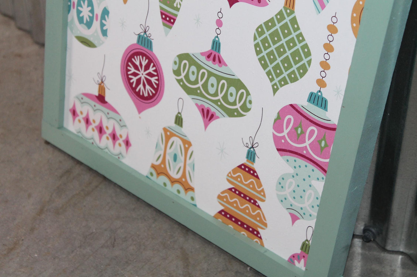 Christmas Ornaments Colorful Festive Holiday Hanging Decorative UV Wood Sign Cute Silly Signage Framed simple design pretty square Decor