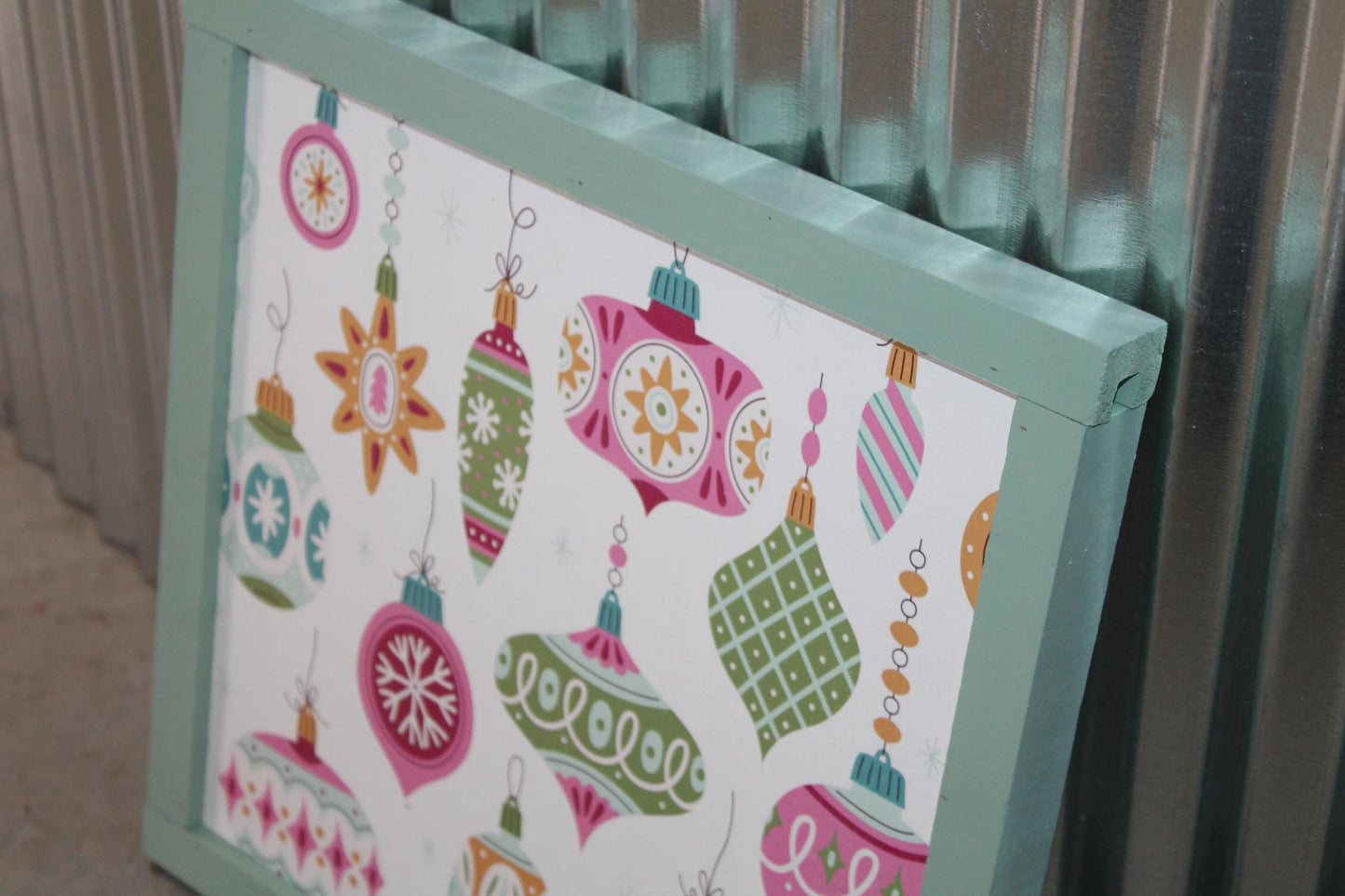 Christmas Ornaments Colorful Festive Holiday Hanging Decorative UV Wood Sign Cute Silly Signage Framed simple design pretty square Decor