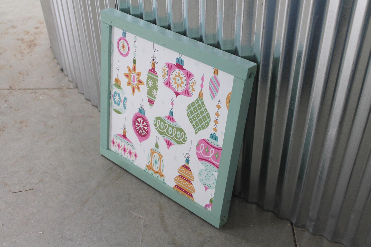 Christmas Ornaments Colorful Festive Holiday Hanging Decorative UV Wood Sign Cute Silly Signage Framed simple design pretty square Decor