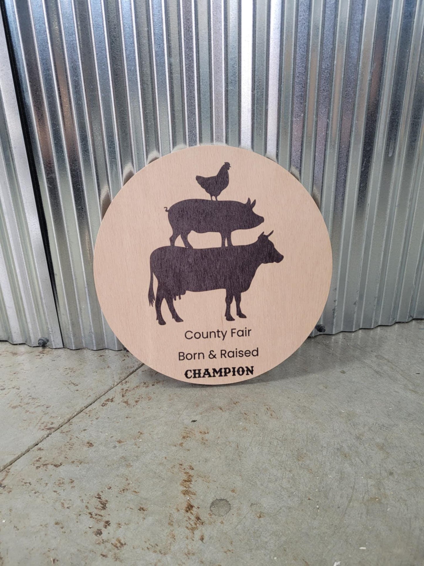 Farm Animal Company Sign County Fair Logo Personalized Customized Lightweight Affordable Barn Door Hanger Signage UV Printed Wood Round