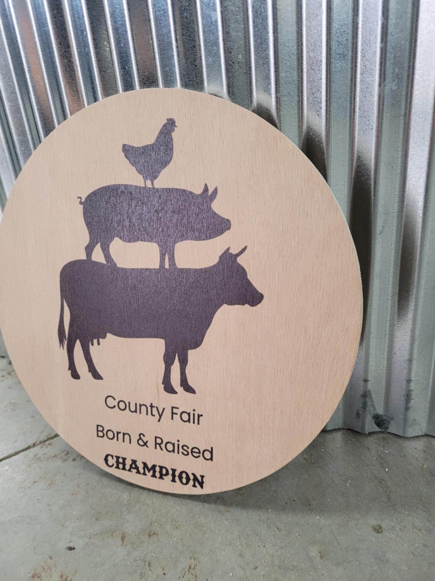 Farm Animal Company Sign County Fair Logo Personalized Customized Lightweight Affordable Barn Door Hanger Signage UV Printed Wood Round
