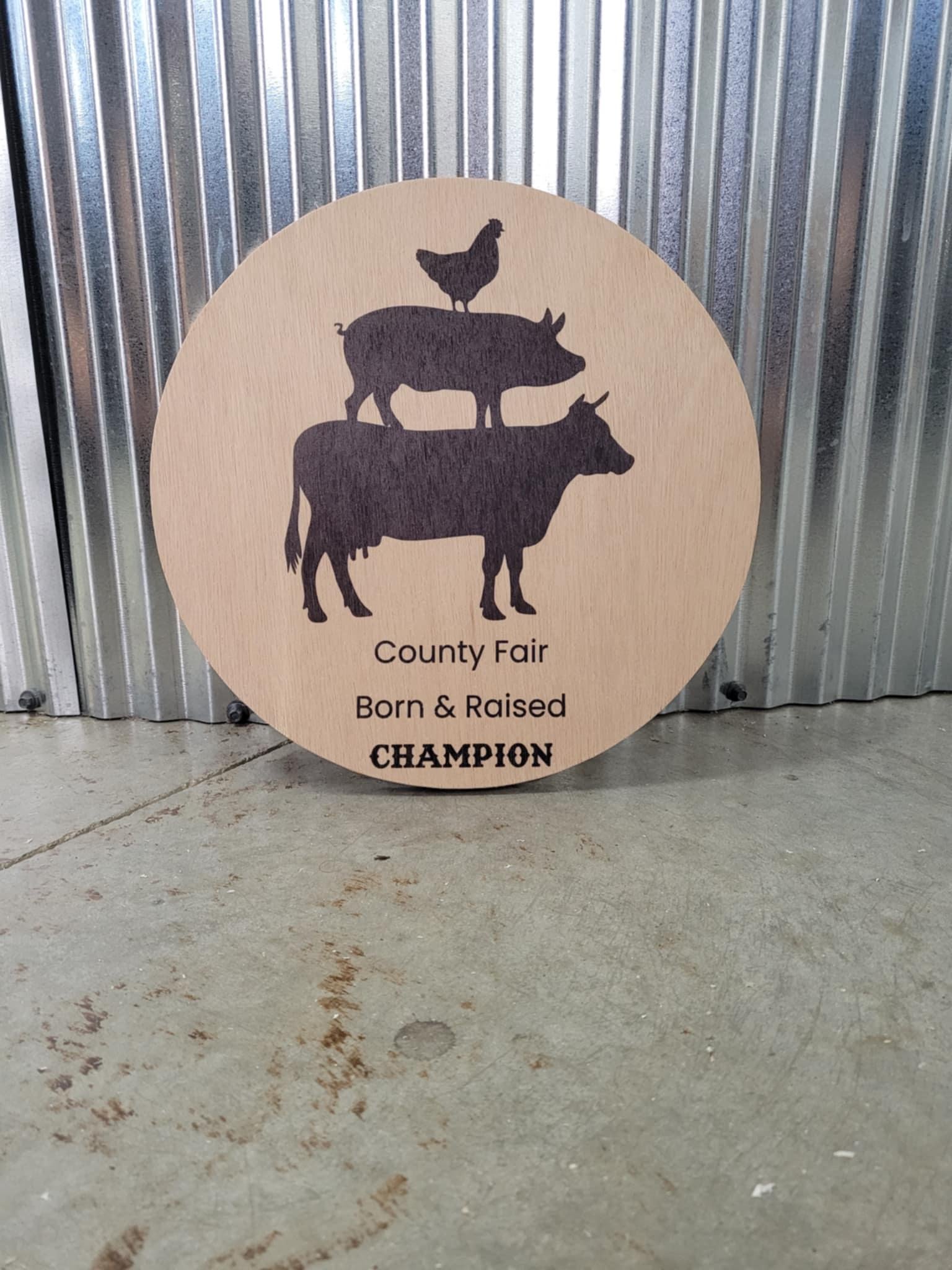 Farm Animal Company Sign County Fair Logo Personalized Customized Lightweight Affordable Barn Door Hanger Signage UV Printed Wood Round