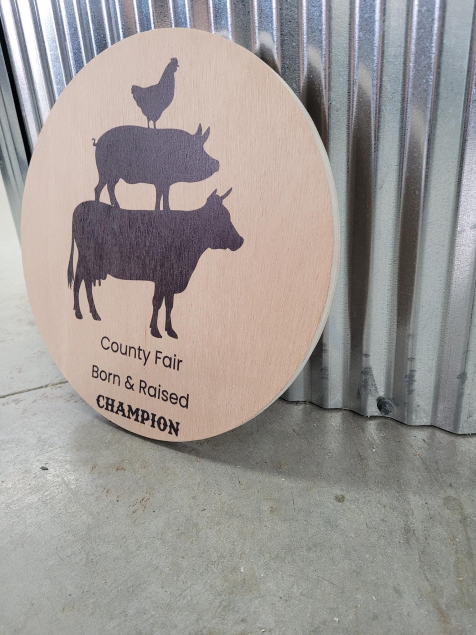 Farm Animal Company Sign County Fair Logo Personalized Customized Lightweight Affordable Barn Door Hanger Signage UV Printed Wood Round
