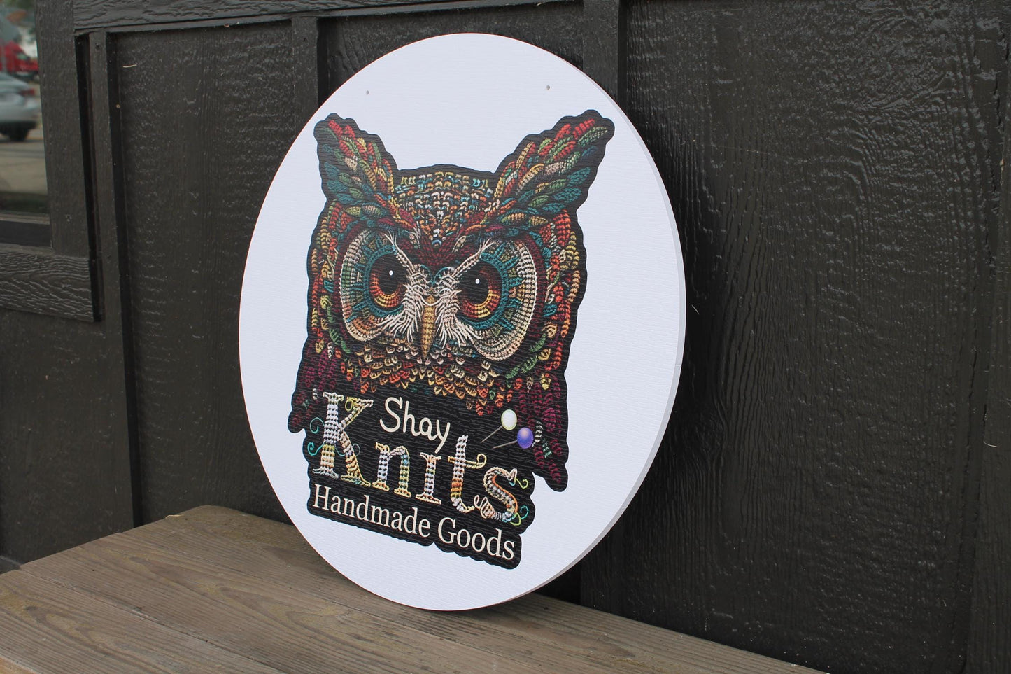 Custom Knitting Crochet Company Weatherproof PVC Sign Your Logo Personalized Round Circle Textured Ready for your Business Logo Personalized