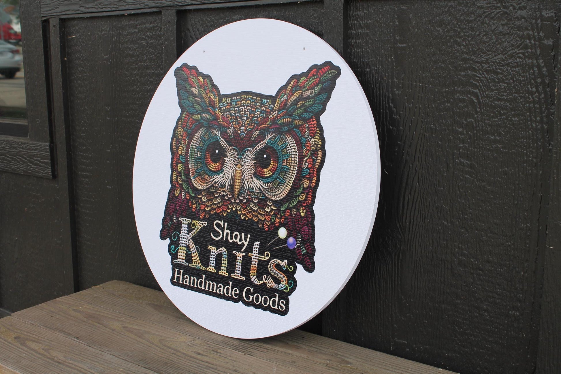 Custom Knitting Crochet Company Weatherproof PVC Sign Your Logo Personalized Round Circle Textured Ready for your Business Logo Personalized