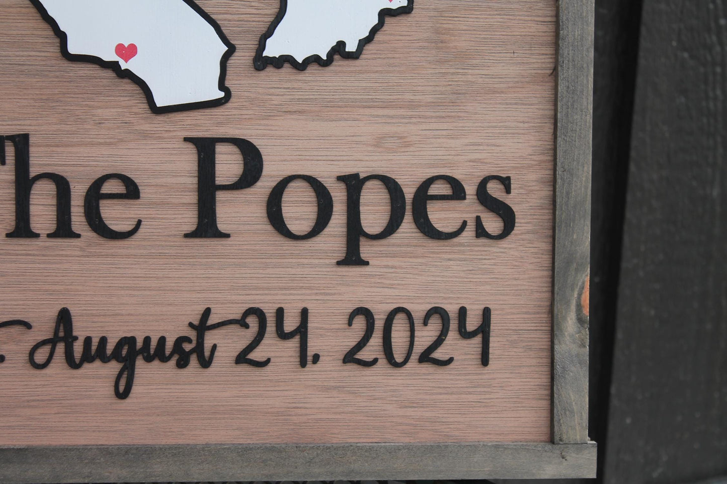 Your Last Name Wood Sign Two States Coming Together Travel 3D Raised Text Location Custom Personalized Your State Established Marriage