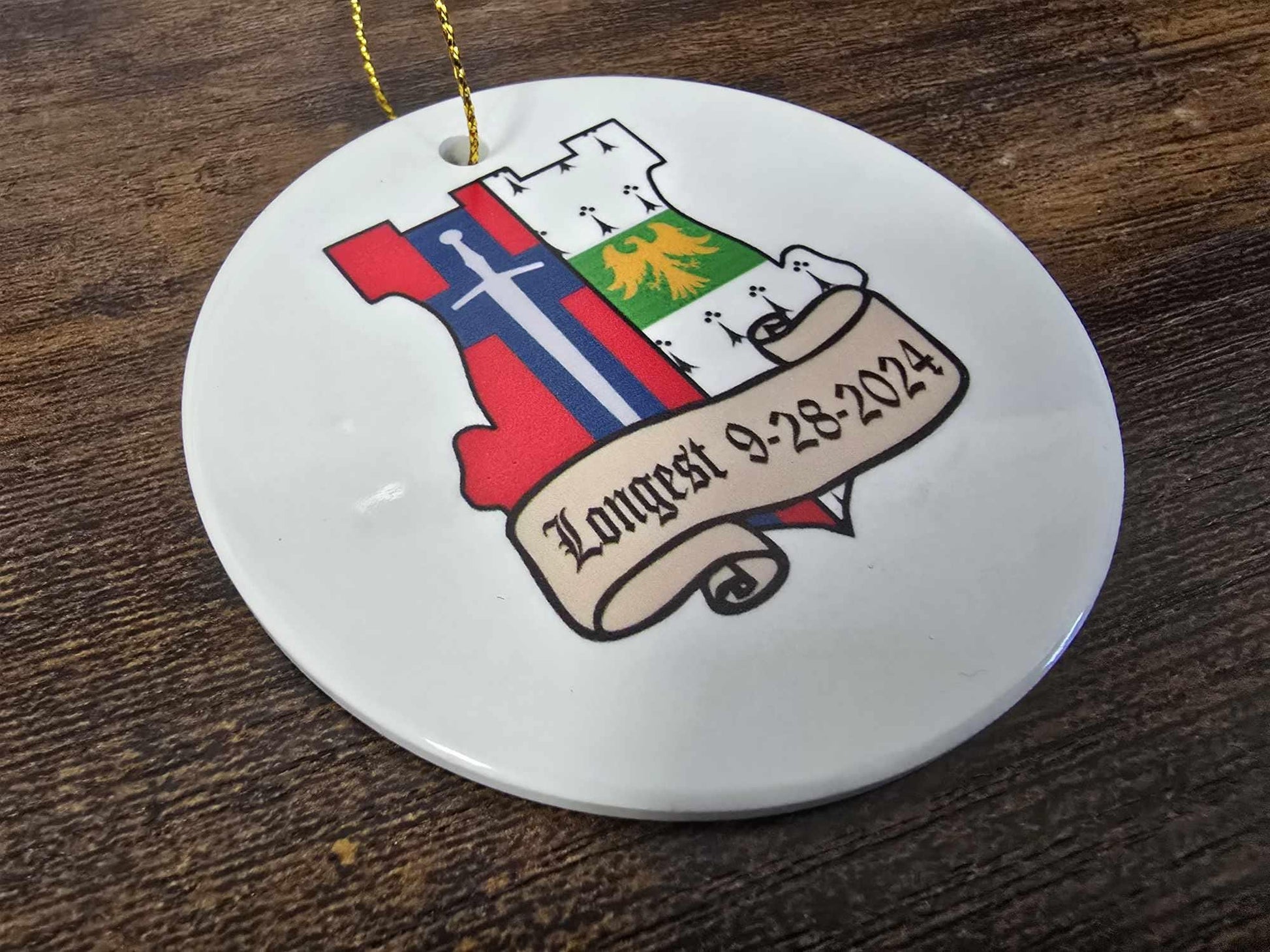 Ceramic Crest Ornament Keepsake Image Wedding Anniversary Printed Christmas Gift Personalized Birthday Memory Round cute Holiday Custom