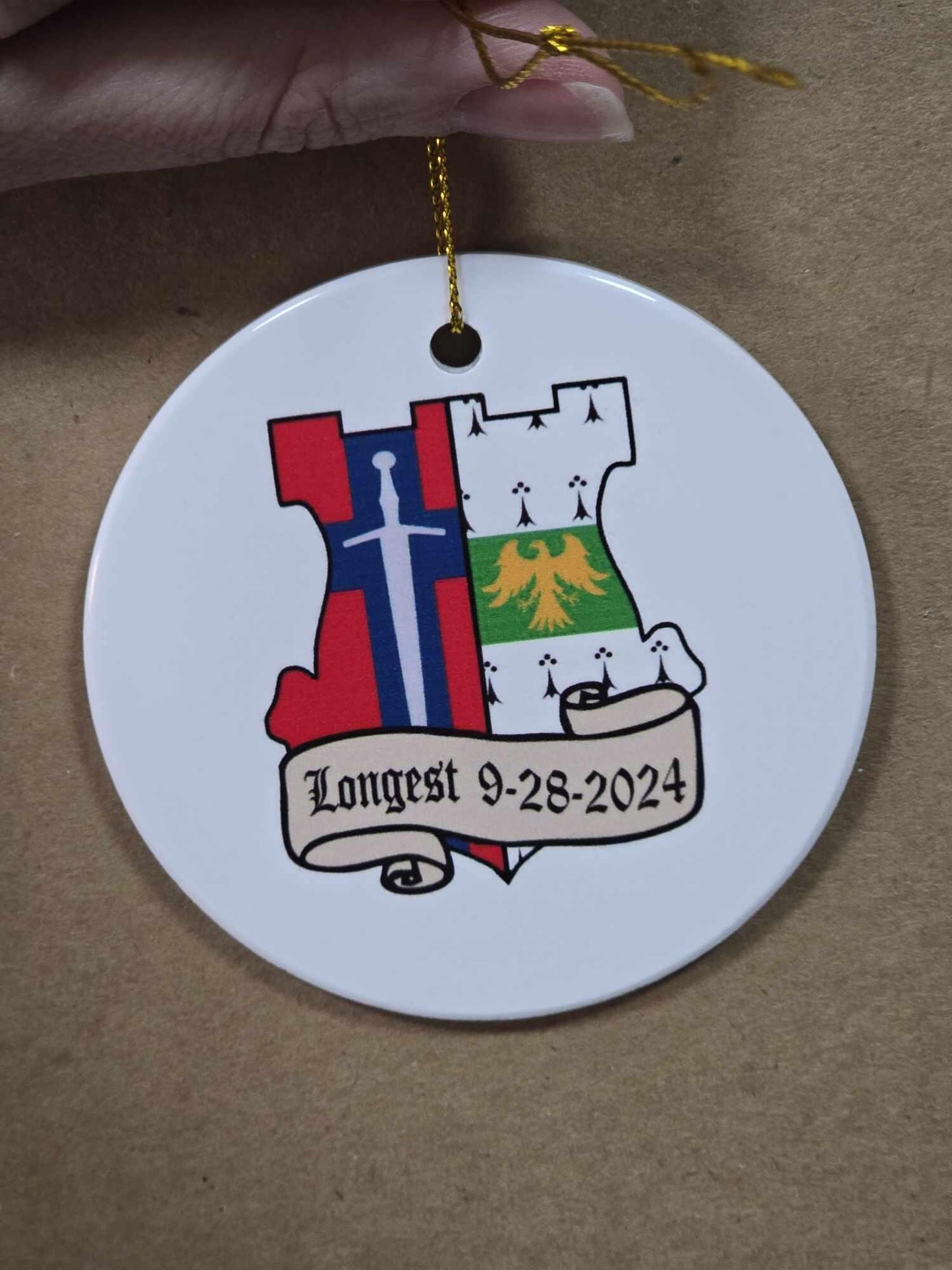 Ceramic Crest Ornament Keepsake Image Wedding Anniversary Printed Christmas Gift Personalized Birthday Memory Round cute Holiday Custom