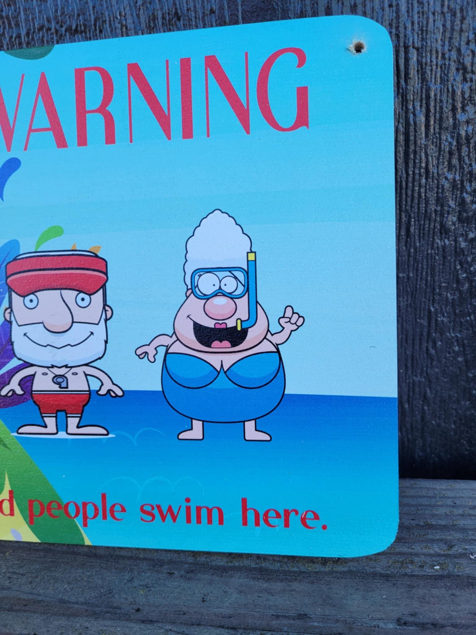 Warning Old People Swim Here Decorative Cute UV Wood Sign Caution Swimming Pool Activities Beach Shenanigans Funny Older Folk Humorous