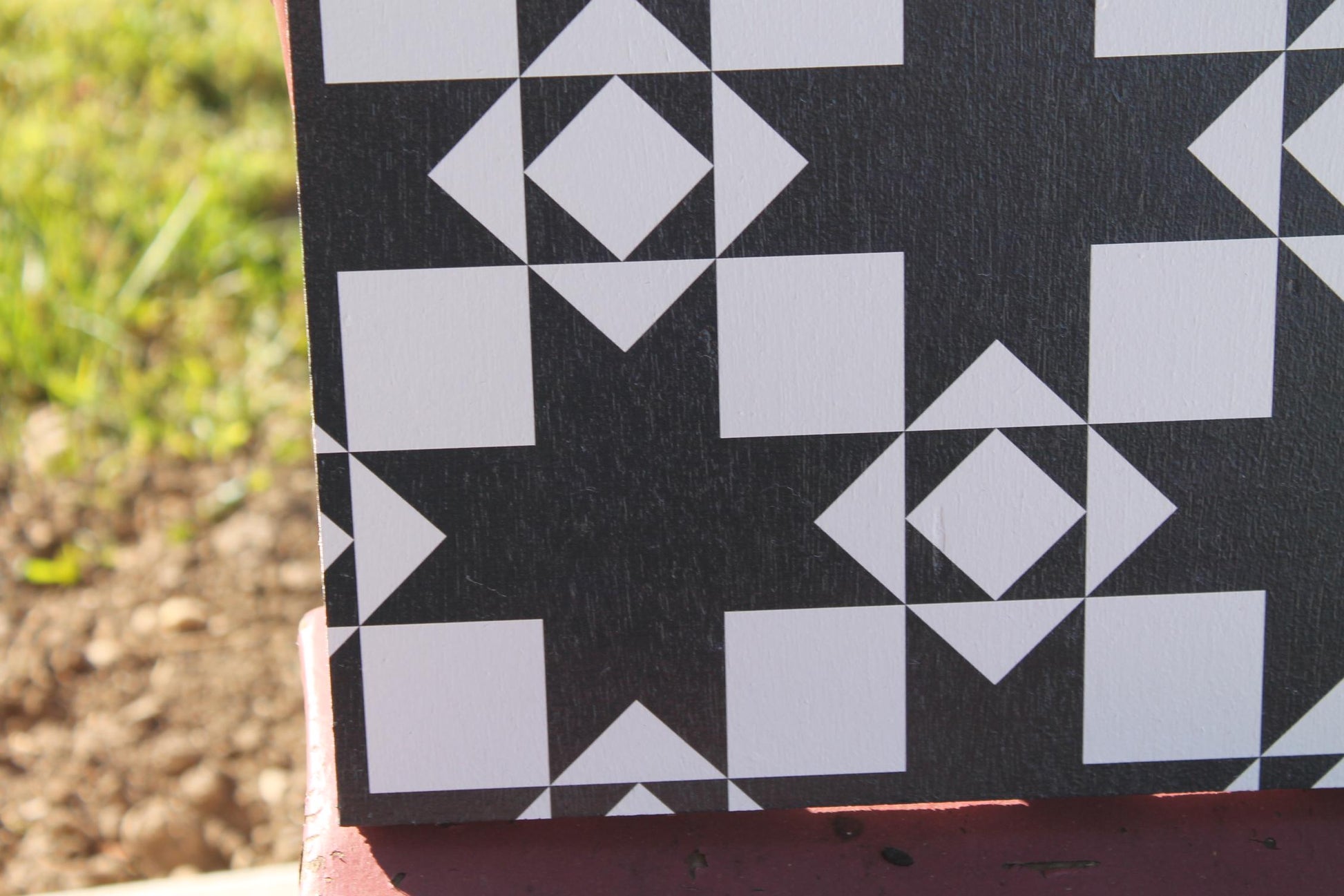 Western Barn Quilt Window Hanging Decorative UV Wood Sign Cute Country Signage Square Geometric Triangle Black and White PVC Outdoor