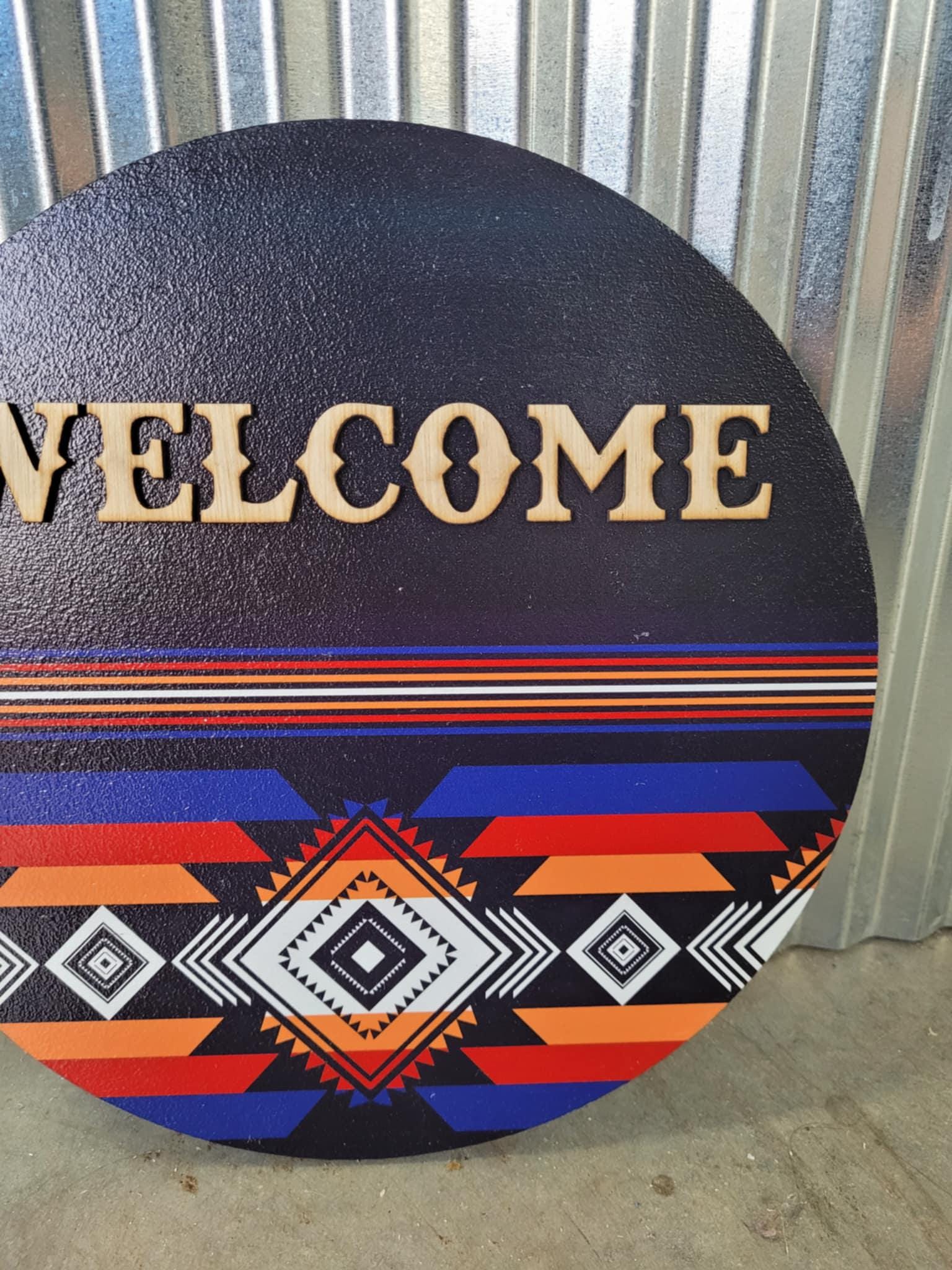 Welcome Western Barn Quilt Window Hanging Decorative UV Wood Sign Cute Country Signage Raised Home Colorful Diamond Sign Aztec