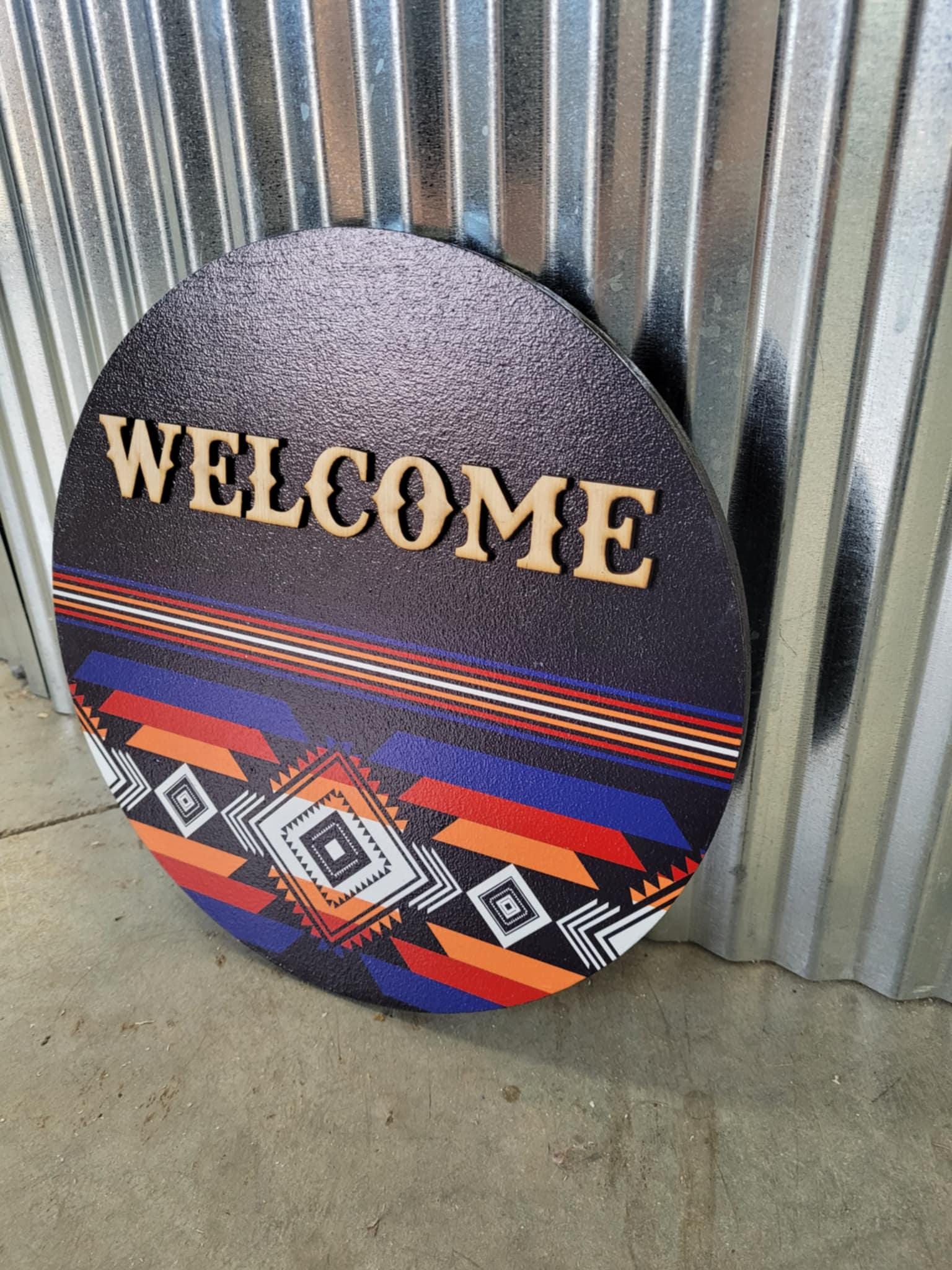 Welcome Western Barn Quilt Window Hanging Decorative UV Wood Sign Cute Country Signage Raised Home Colorful Diamond Sign Aztec