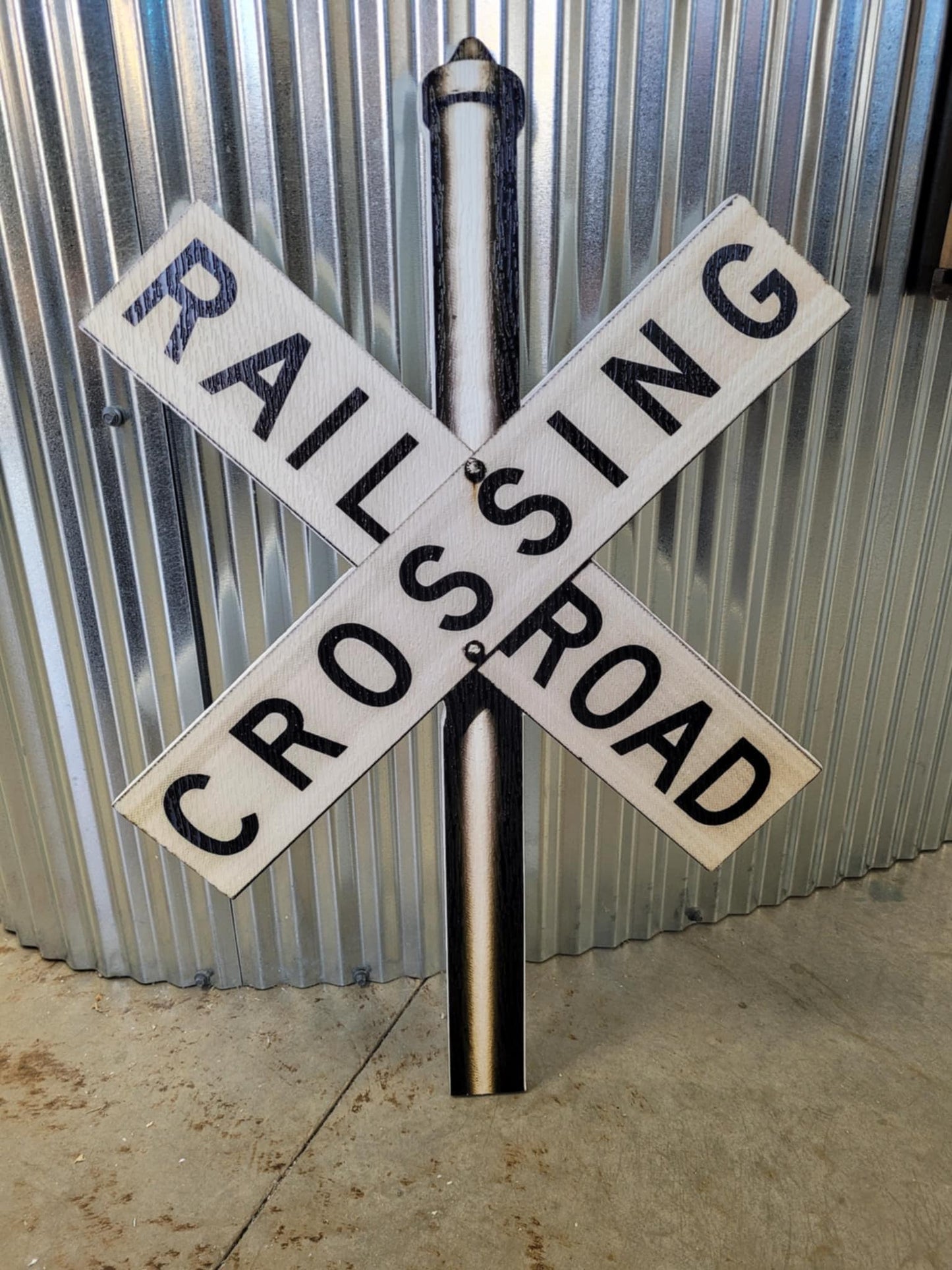Contour Cut Rail Road Crossing Large Outdoor Weather Proof PVC Textured Woodgrain Train Cross X Caution Slow Beware Railroad Tracks