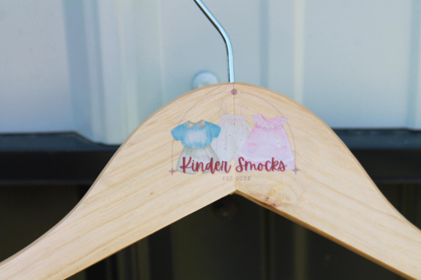 Custom Business UV Printed Hanger Hard Wood Sturdy clothing Coats Shirts Skirts Dresses Kids Children Clothes Dress Pants Scarfs