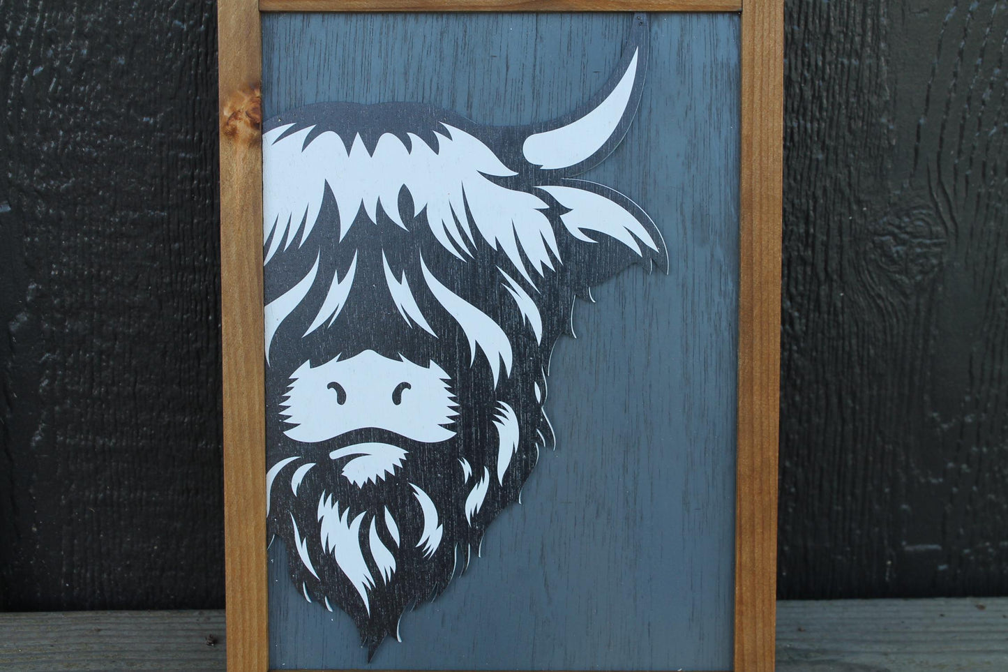 Highland Cow Wood Sign UV 3D Raised Text Hairy Heifer Farm Cow Cute Kisses Country Cottagecore Primitive Framed Wall Hanging Porch Decor