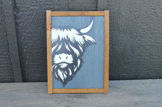 Highland Cow Wood Sign UV 3D Raised Text Hairy Heifer Farm Cow Cute Kisses Country Cottagecore Primitive Framed Wall Hanging Porch Decor