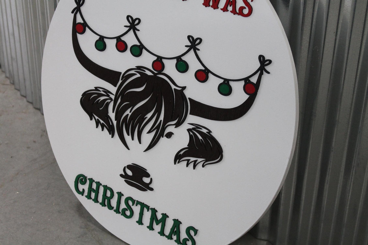 I Herd It Was Christmas Highland Cow Heifer Holiday Festive Fluffy Ornament Large Circle gift Round 3D Raised Cute Laser Cut wood Sign Decor