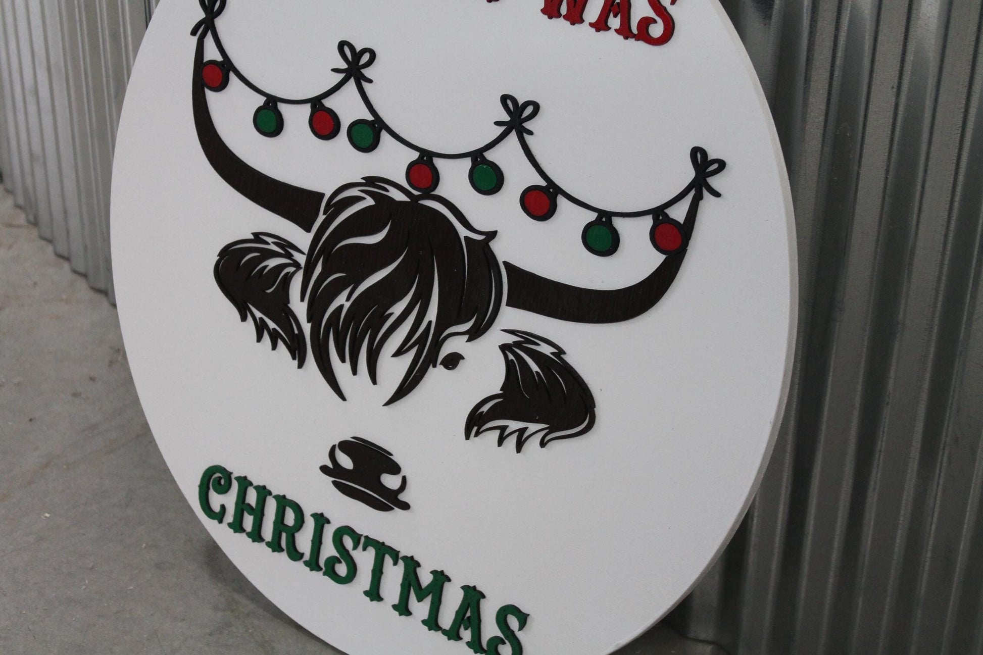 I Herd It Was Christmas Highland Cow Heifer Holiday Festive Fluffy Ornament Large Circle gift Round 3D Raised Cute Laser Cut wood Sign Decor