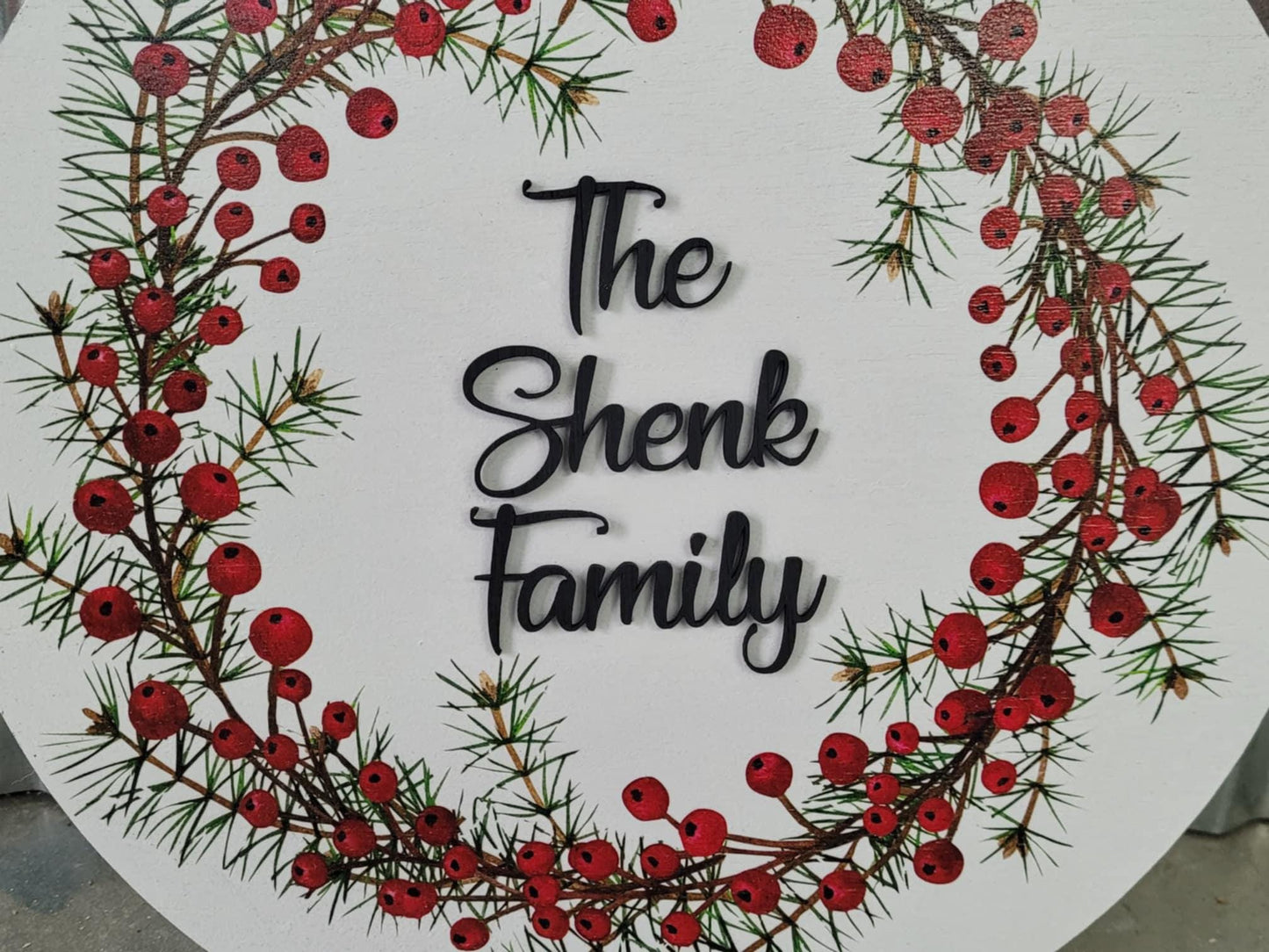 Handmade Custom Wood Sign Your Logo Personalized Hanging Raised Letters Round Printed Image Family Name Berry Christmas Holiday Seasonal